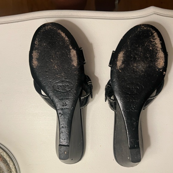 mini wedged black leather prada sandals - Picture 3 of 4